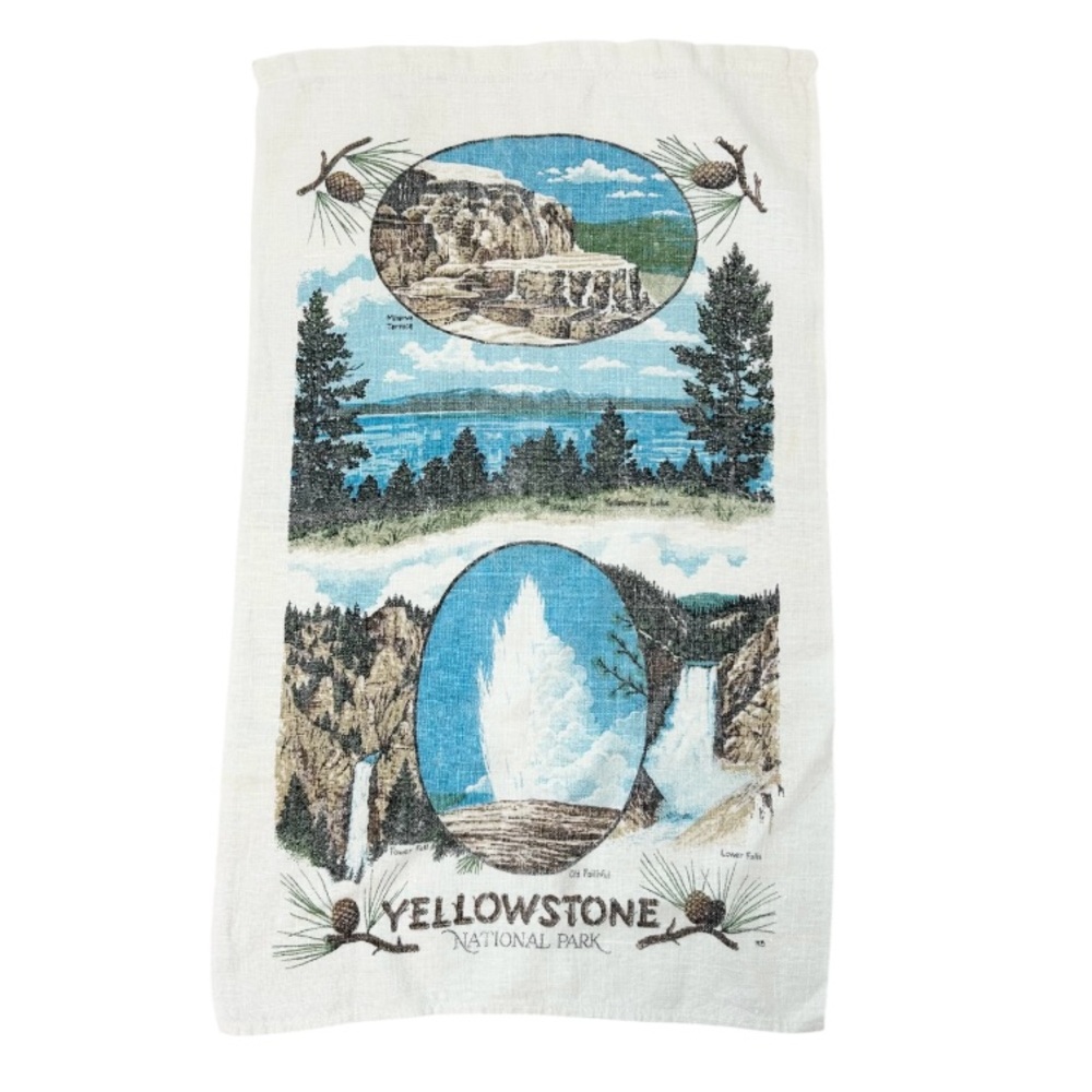 Vintage Yellowstone National Park Themed Souvenir Tea Towel